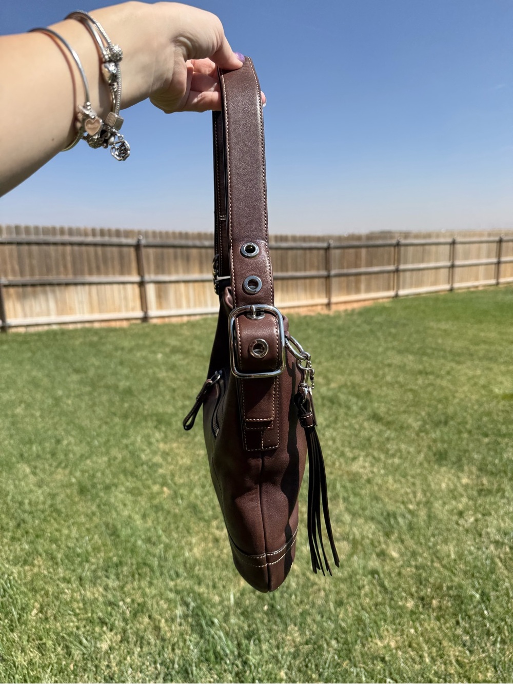 Coach Chocolate Brown Leather Shoulder Bag with Tassel Style #1415 - Picture 3 of 9